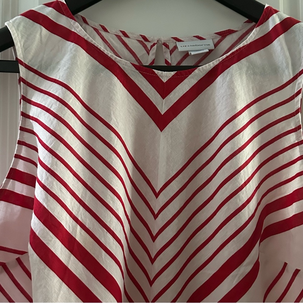 Liz Claiborne Red & White Striped A-Line Sleeveless Dress 1X Linen Blend - Picture 7 of 8